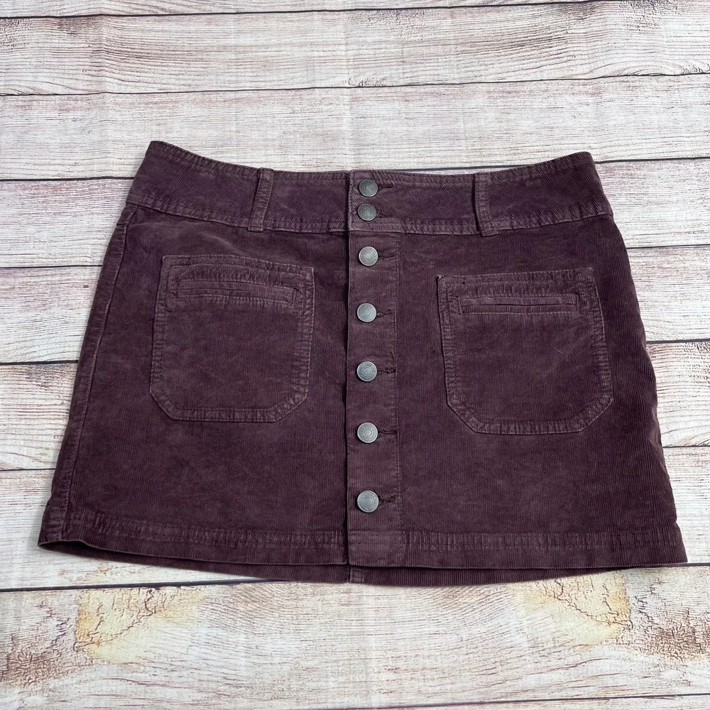 We The Free People Joanie Brown Corduroy Button Front Mini Skirt 28 Boho Autumn